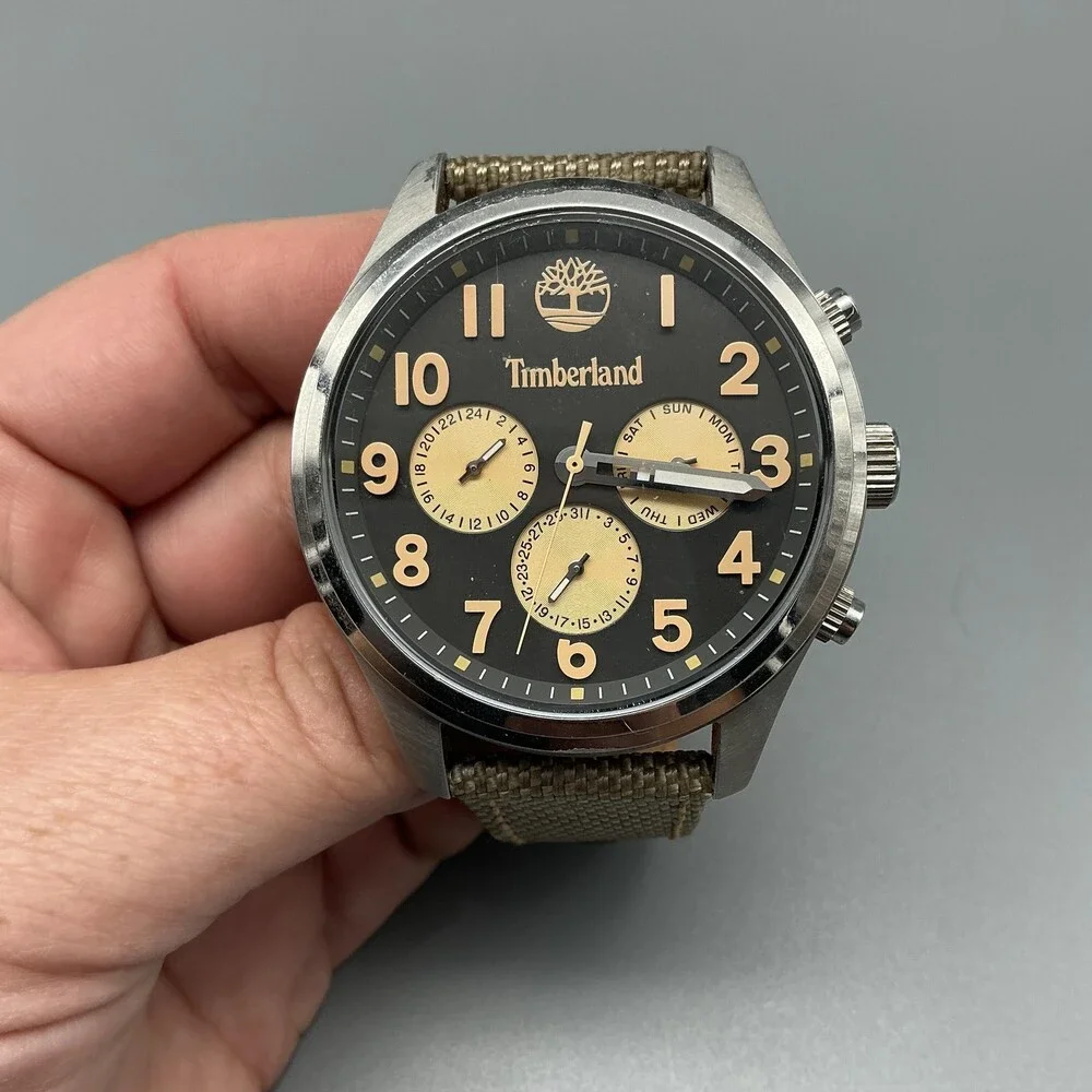 Timberland 14477J Mens Watch 46mm Silver Tone Multifunction Leather New Battery
